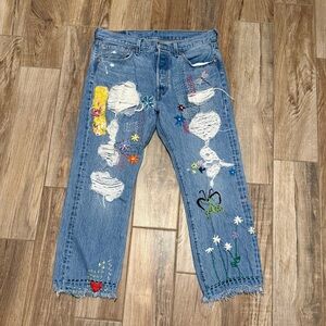 Levi's 501 Boho Upcycled Patch & Stitched Jeans